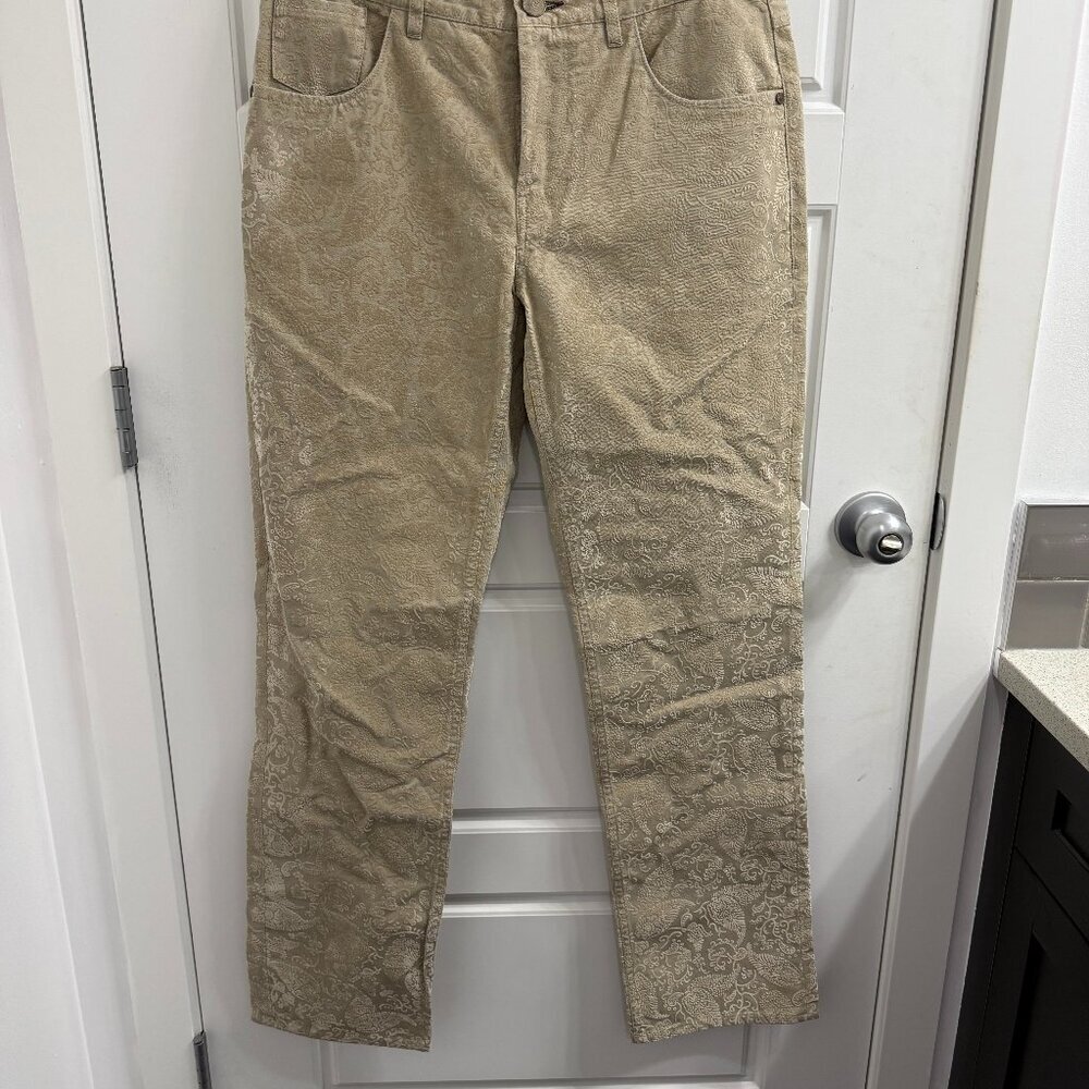 Robert Graham‎ Tan Paisley Denim And Velvet Pants Size 32 Straight Leg